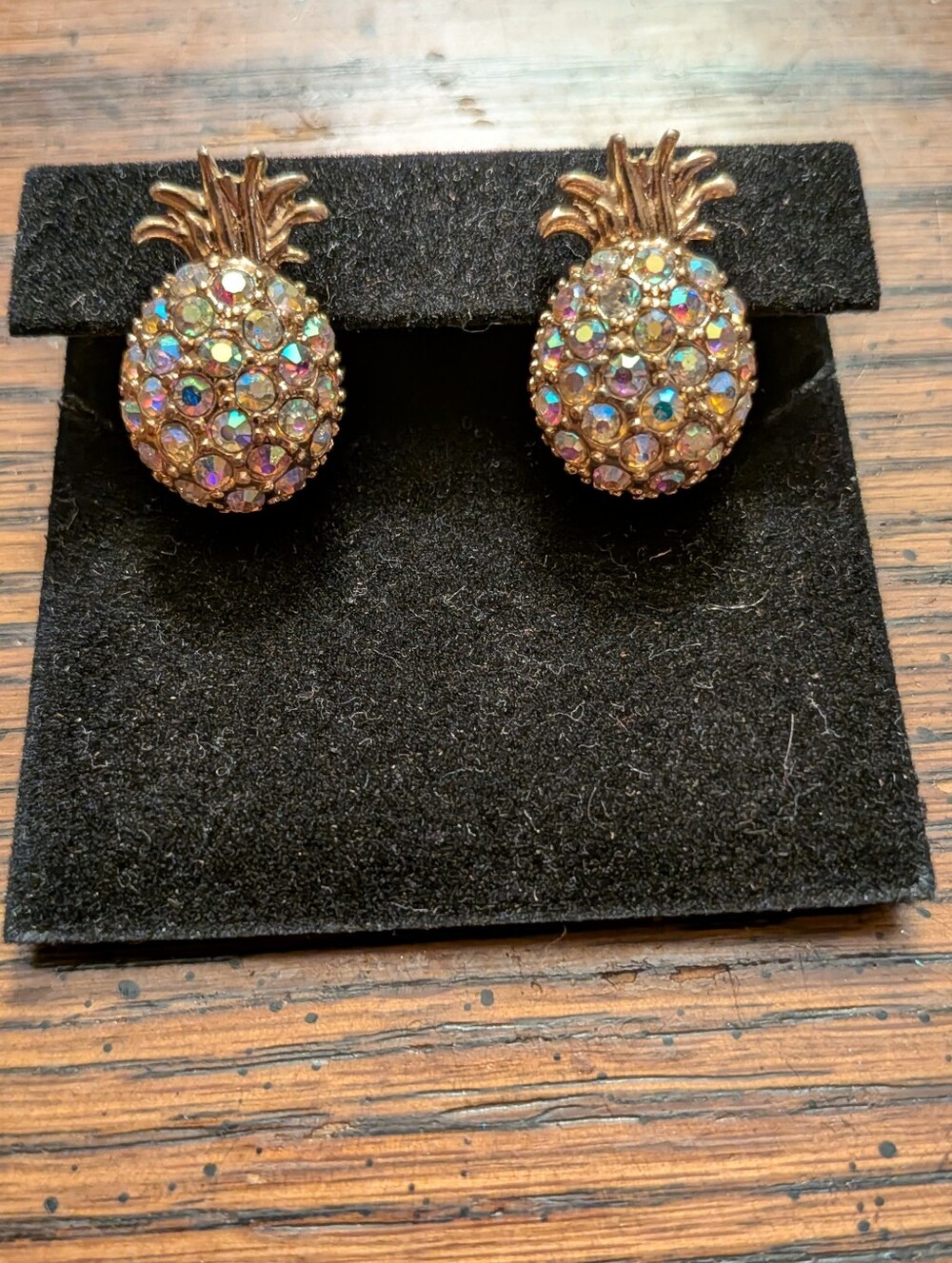Gold Pineapple Crystal Stud Earrings - Women Jewelry